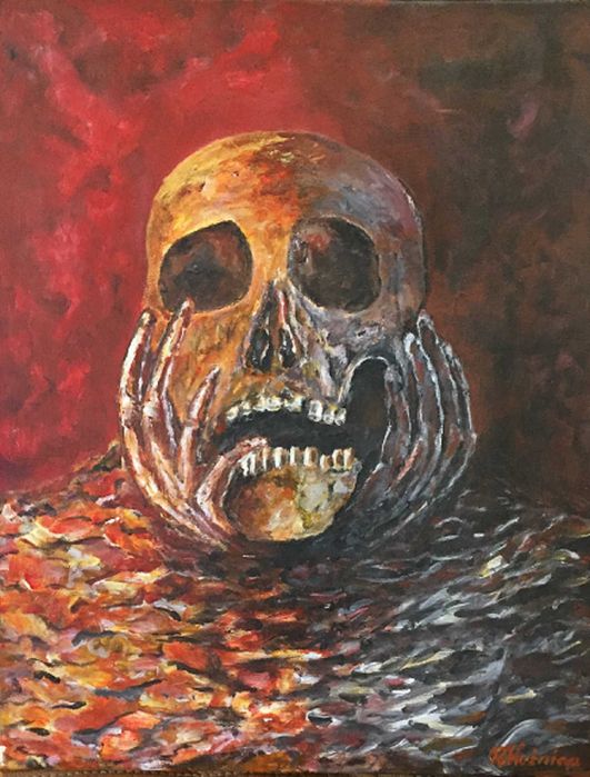 Czaszka "ZMARTWIONY" akryl na płótnie 33X41 cm autorski obraz - WozArt