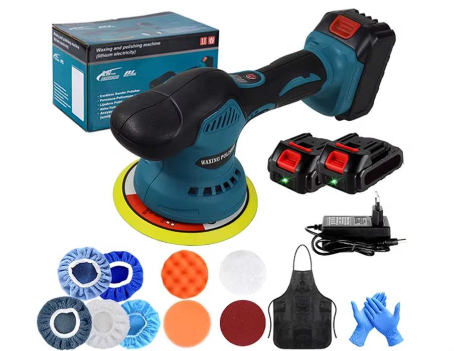 Polidora lixadora sem fios 8 velocidades 21v para automoveis etc, com 2 baterias e acessorios NOVA