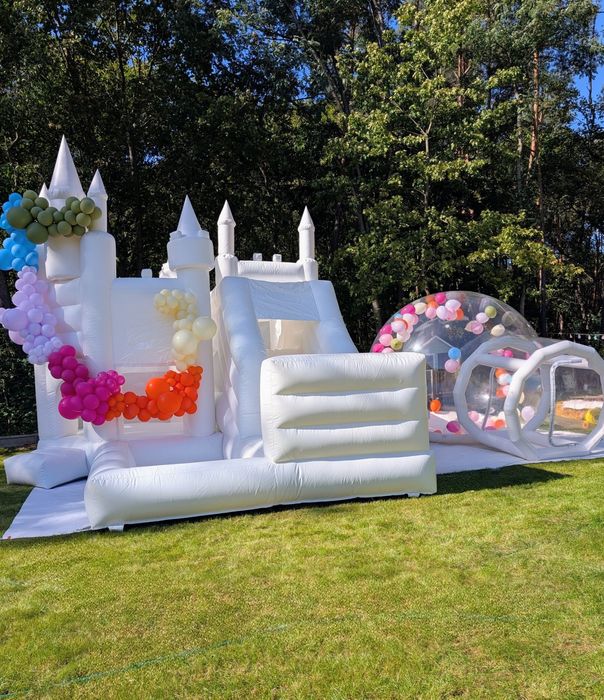 Biały dmuchany zamek Dmuchaniec Dmuchańce