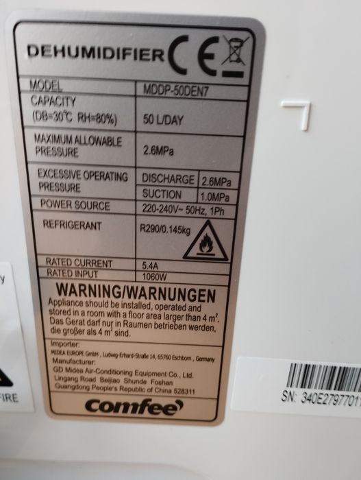 Osuszacz powietrza pochłaniacz Midea Comfee MDDP-50DEN7 775 W 50 l/24