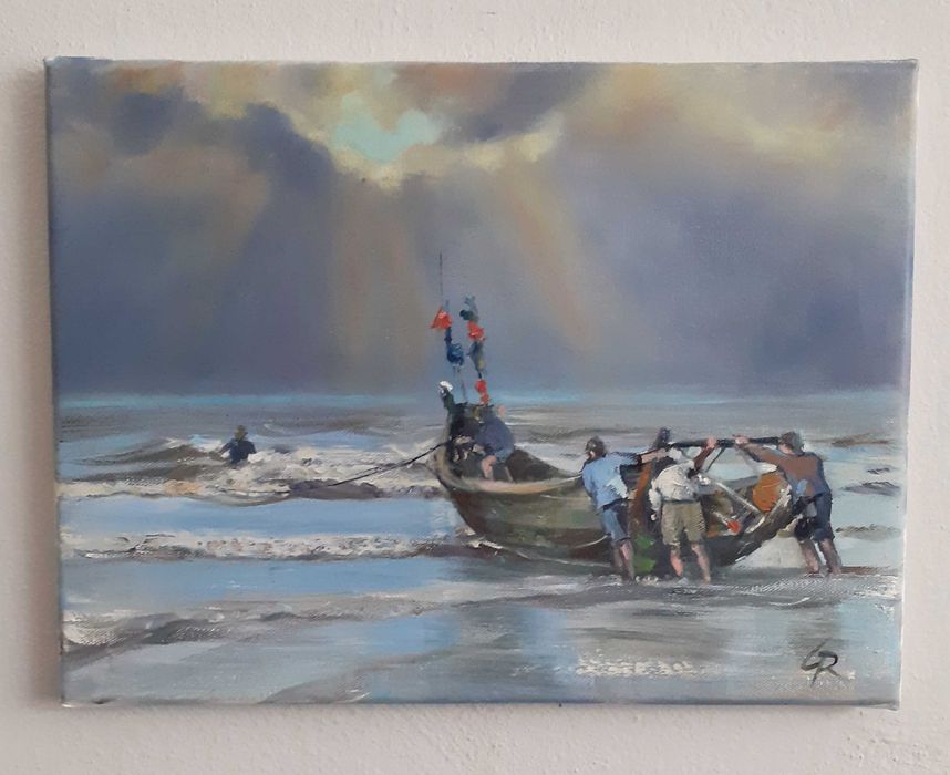 Rybacy. Obraz olejny na płótnie.