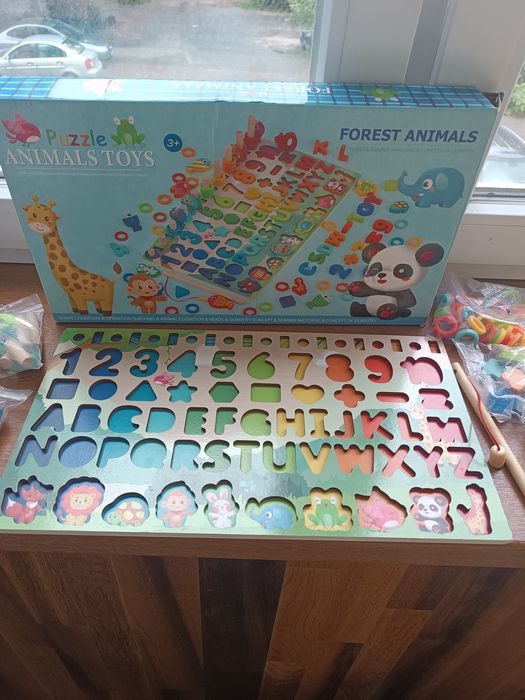 Дерев'яна інтерактивна дошка Монтессорі рибалка кілочки цифри англійсь