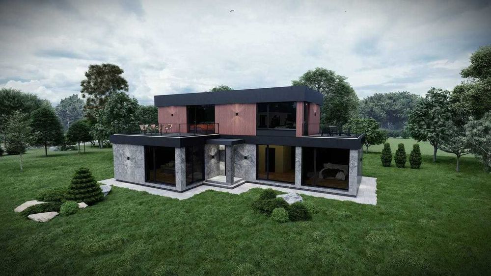 Проєкт дома ПОД КЛЮЧ. Архітектор Київ. 3D визуализация. Ескіз будинку дома. Услуги архитектора. 3Д проєктування будинку 3Д визуализация