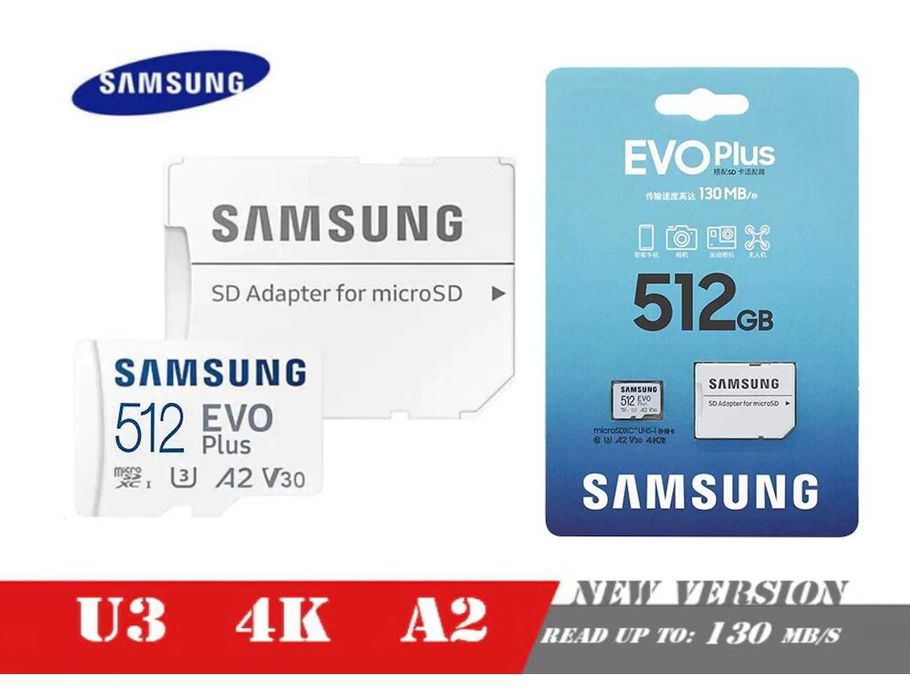 Карта пам'яті Samsung EVO Plus 512GB microSDXC UHS-I U3 V30 A2 4K