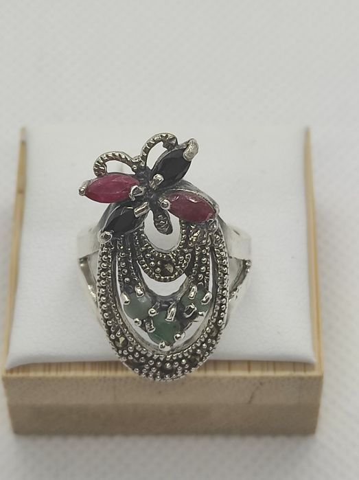 Pierścionek Rubin Szafir Szmaragd 925