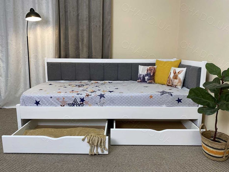 Ліжко 90х200 з матрацом м'яке в тканині, дитяче ліжко, кровать детская