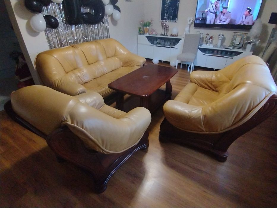 Wypoczynek skórzany 1,2,3+stolik