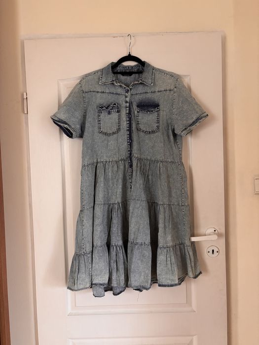 Dżinsowa marmurkowa sukienka z falbankami L 100% bawełna cotton