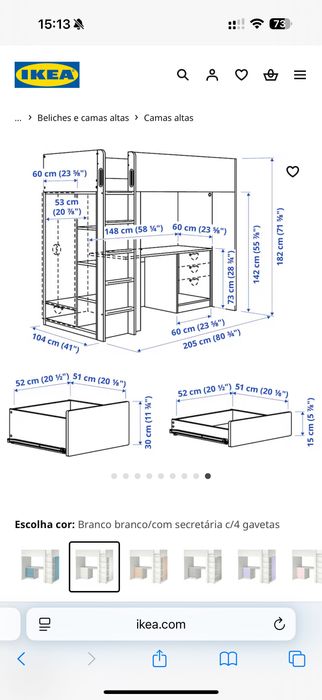 Cama alta + colchao ikea SMÄSTAD