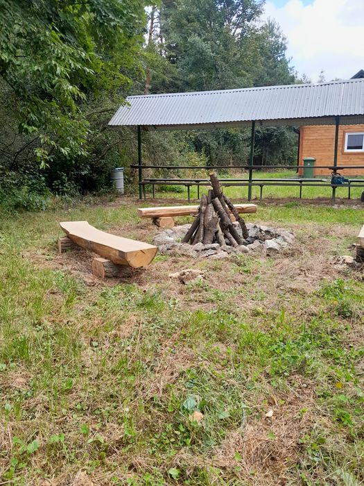 Ławki ogniskowe ogrodowe dębowe