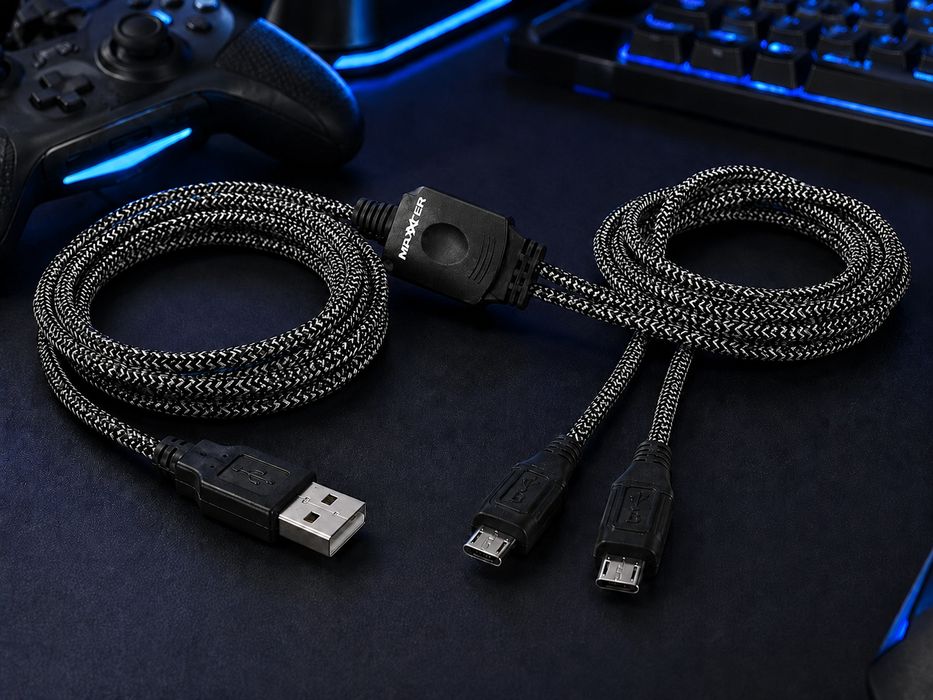 Kabel do ładowania 2 padów PS4 Xbox One 3,5 m 2x Micro USB Oplot Dual