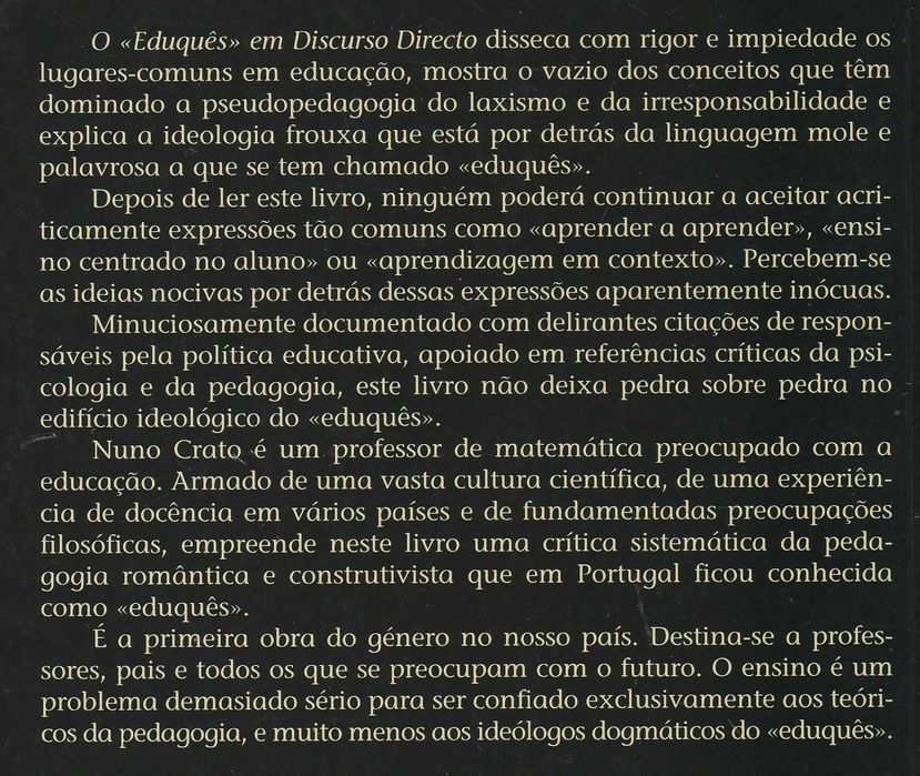 Livro O Eduquês em Discurso Directo de Nuno Crato [Portes Grátis]