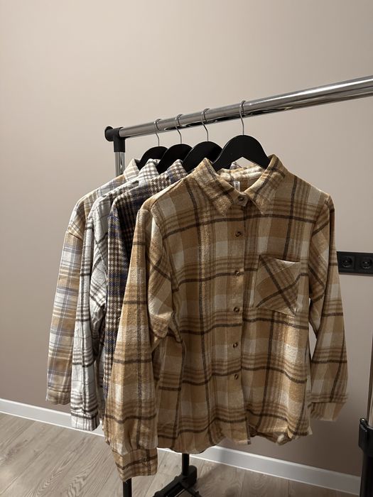 Нова сорочка в клітинку оверсайз тепла рубашка в клетку жіночий одяг