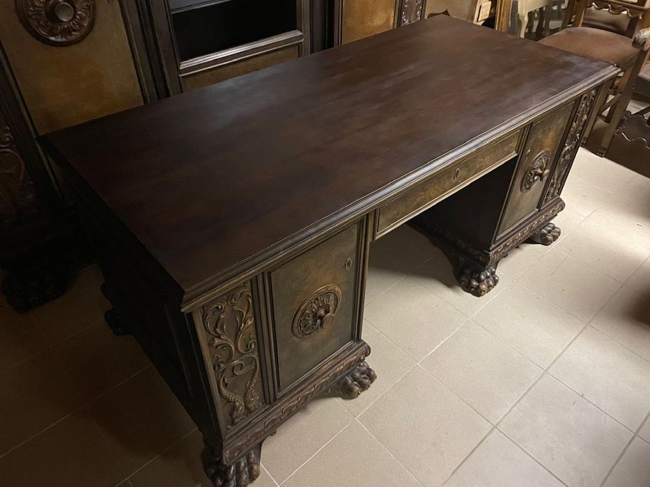 Gabinet Komplet Mebli Biblioteka + Biurko Lwie Łapy Zestaw