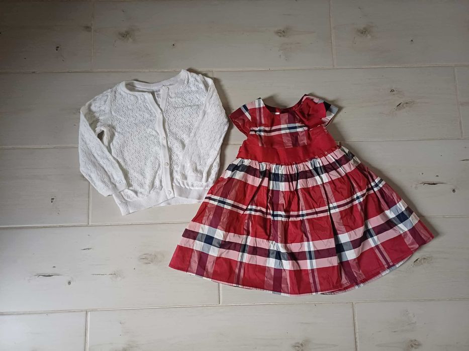 elegancka sukienka+ sweterk ażurkowy rozmiar 74-80