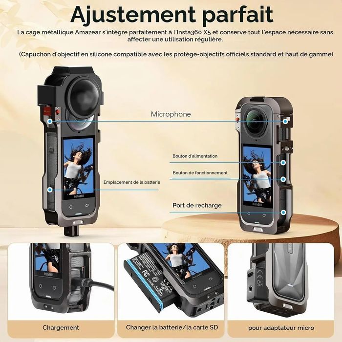 Металевий кейс Amazear для Insta360 X5, захисна cage-рамка легкосплав.