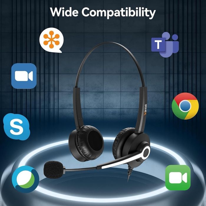Wantek Słuchawki USB z mikrofonem do laptopa PC, USB + 3,5 mm + gniazd
