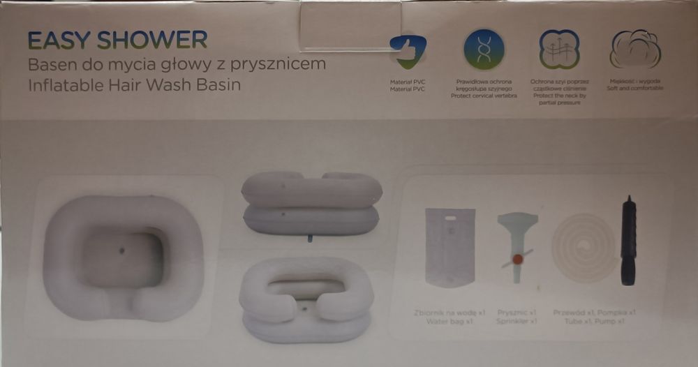 Basen do mycia glowy na lezaco, z prysznicemprysznic kempingowym