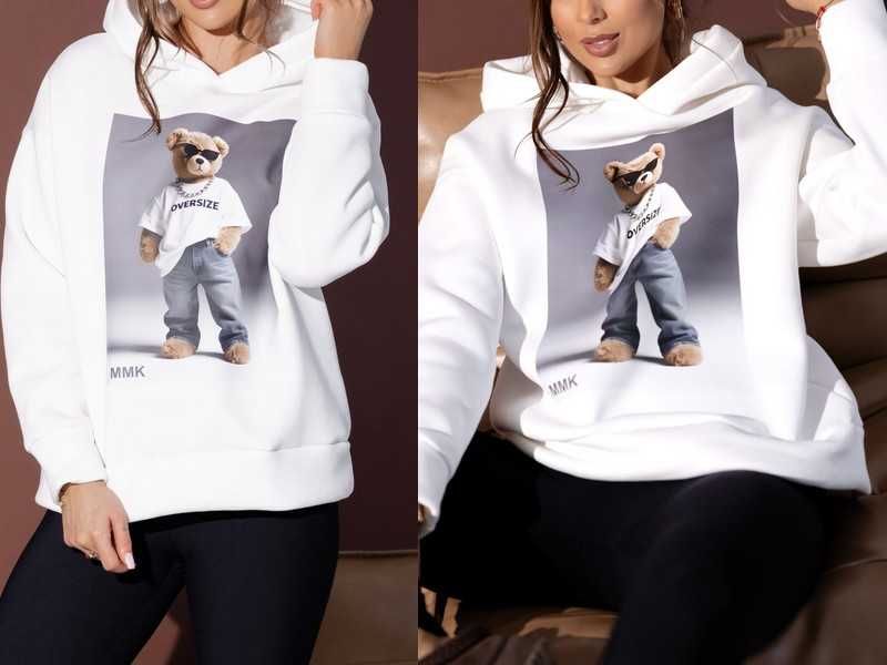 MMK Mi Mi nowa ciepła biała bluza z kultowym misiem teddy ber Viral