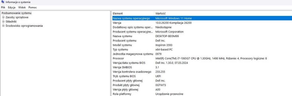 *** Laptop Dell INSPIRON i7-1065G7 16GB SSD 1TB WIN11 15,6 cala Czarny