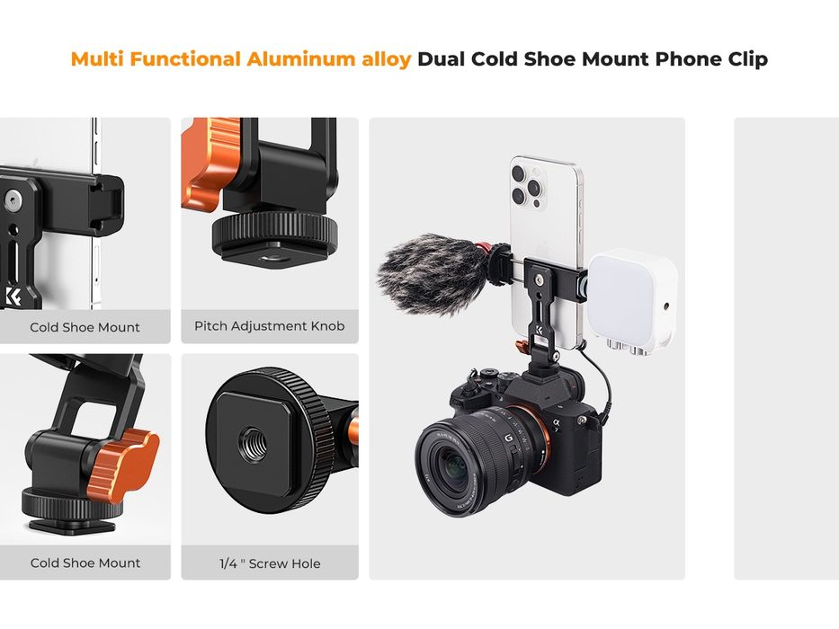 Штатив K&F CONCEPT T254A7 BH-28L + відеоголовка FH-03 + Phone Clip (комплект)