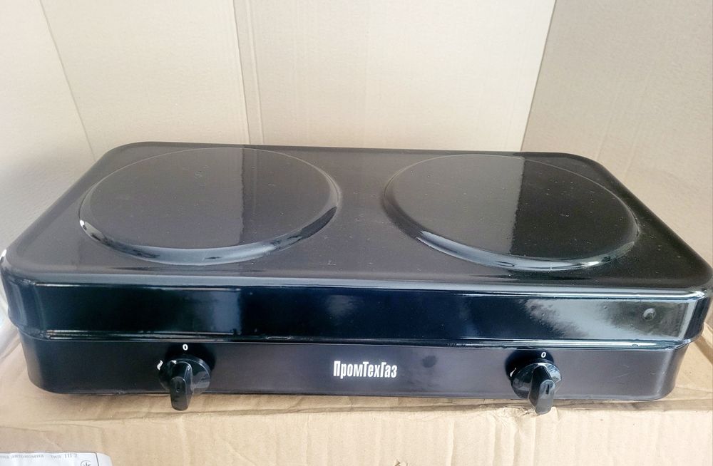 Настольная  2х горелочная газовая плита  с крышкой