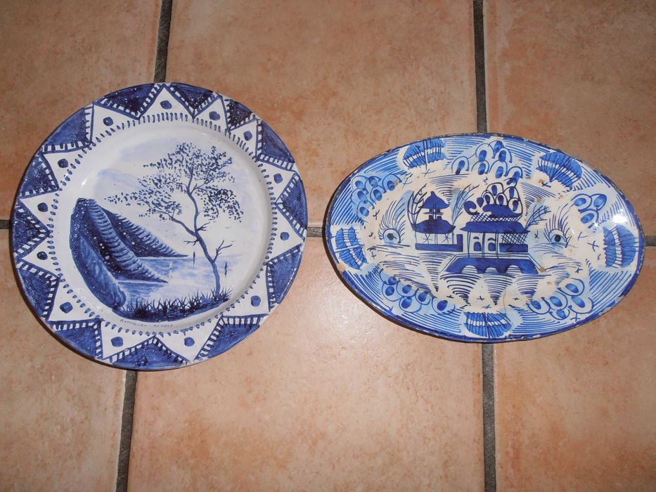 travessa 30 cm+ prato 27 cm de faiança, antigas-miragaia,açores