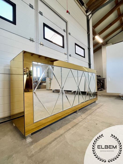 Lustrzana złota komoda Glamour / Romby