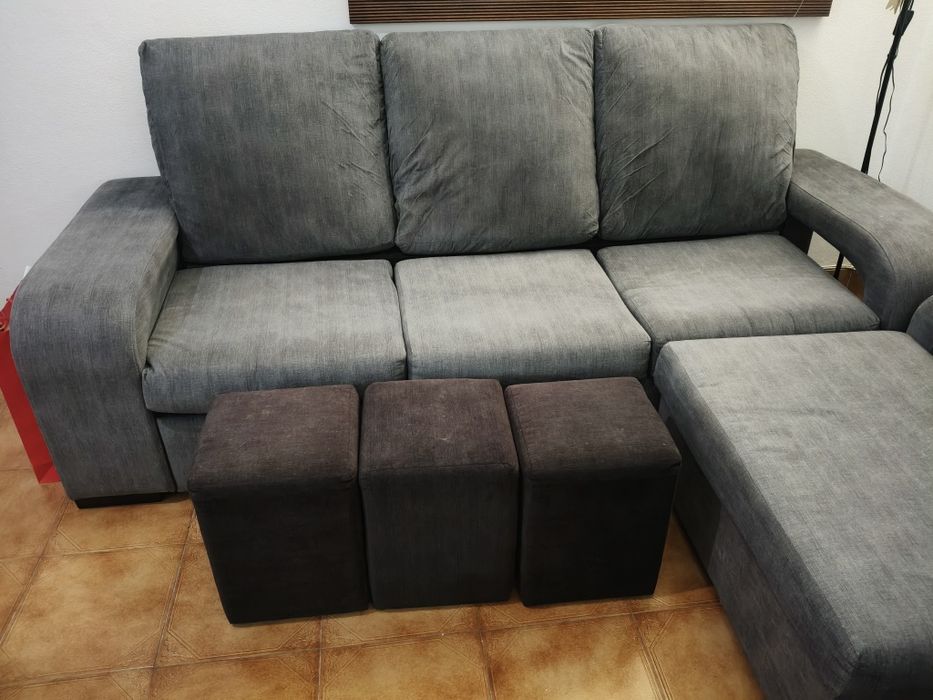 Sofá Cinzento com chaise long amovível