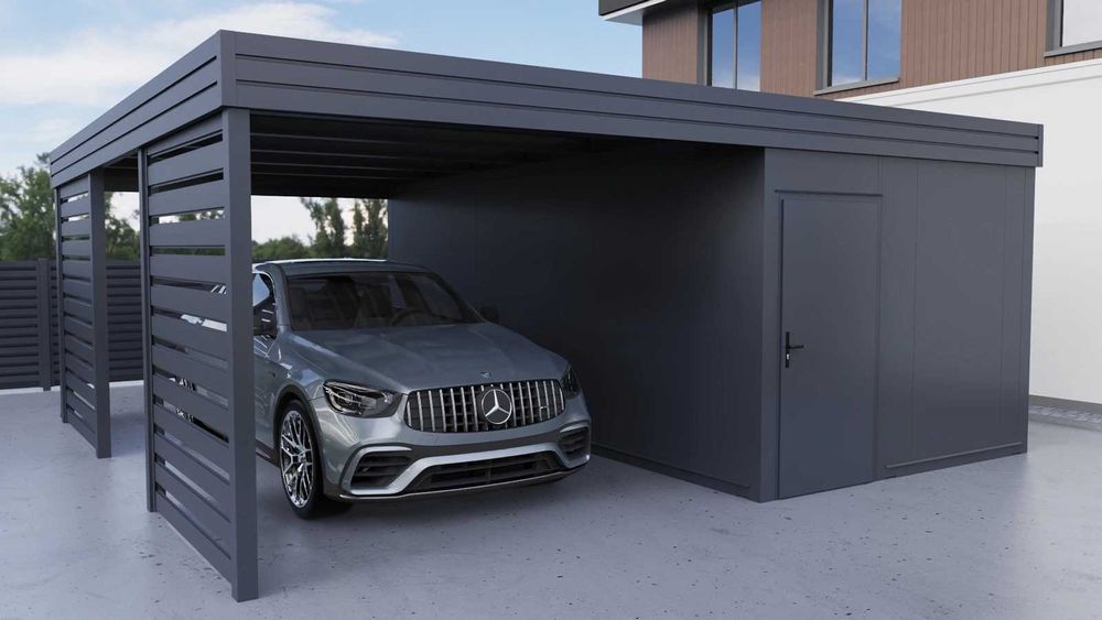 Wiata 5x5m z pomieszczeniem z boku PIR + 2x ścianki horyzontal