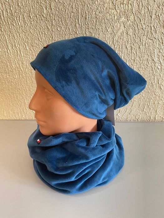 Czapka+komin Tommy Hilfiger welur kolor morski