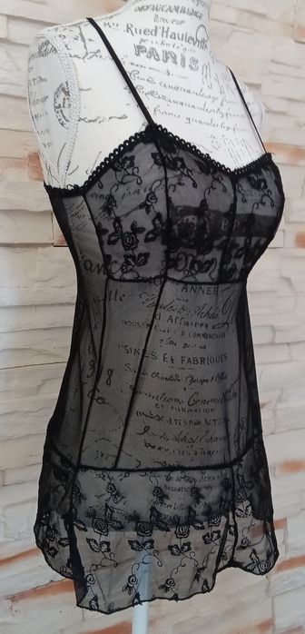 Czarna transparentna halka gorsetowa koronka sexy wiązanie S/M. WDCD