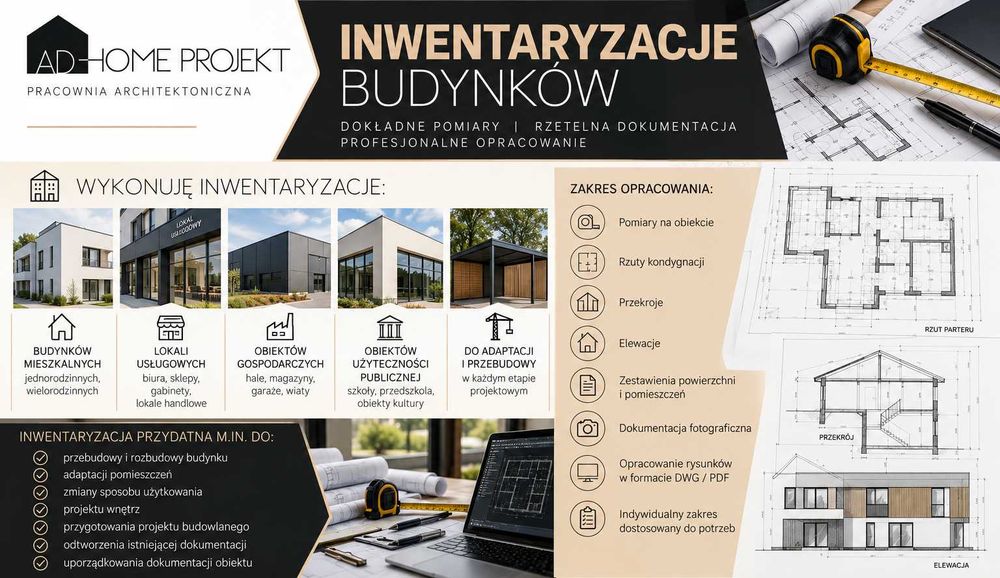 INWENTARYZACJE BUDYNKÓW | pomiary |  rysunki dwg i pdf