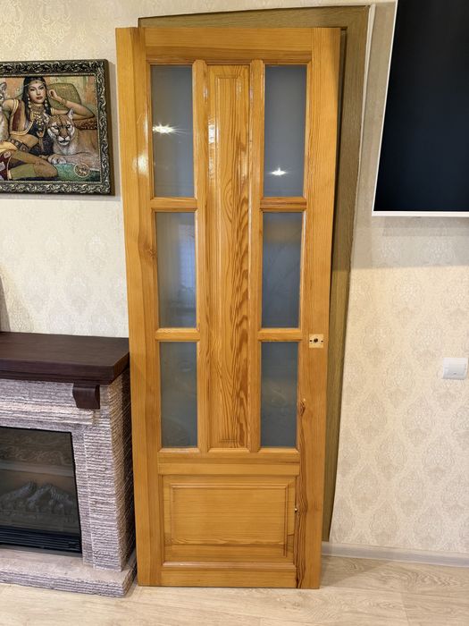 Дверне полотно - натуральна сосна, зі склом
