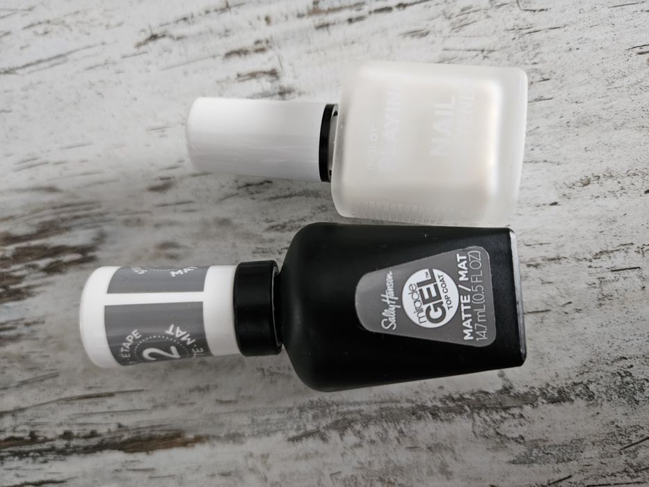 INGLOT Nail Whitener+Sally Hansen Matte Top/baza+żelowy top