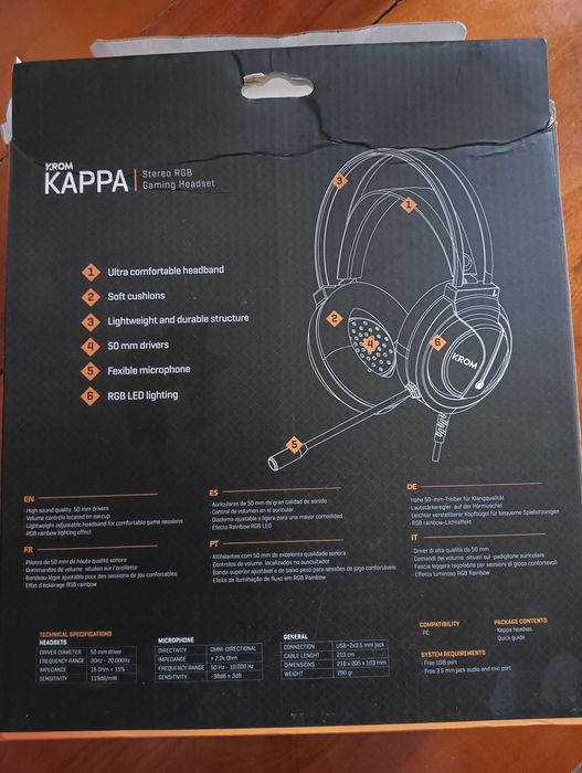 Gaming headset Krom KAPPA novos, nunca usados!