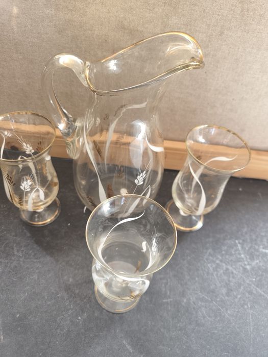 Jogo de Jarra e Copas - Vidro Decorado