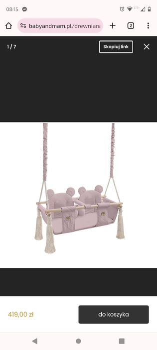 Huśtawka bliźniacza BabySteps pudrowy róż