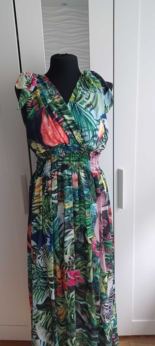 Sukienka maxi zielona Jamaica kopertowy dekolt Nowa!!