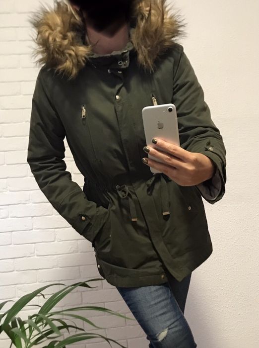 Kurtka parka ZARA khaki futerko