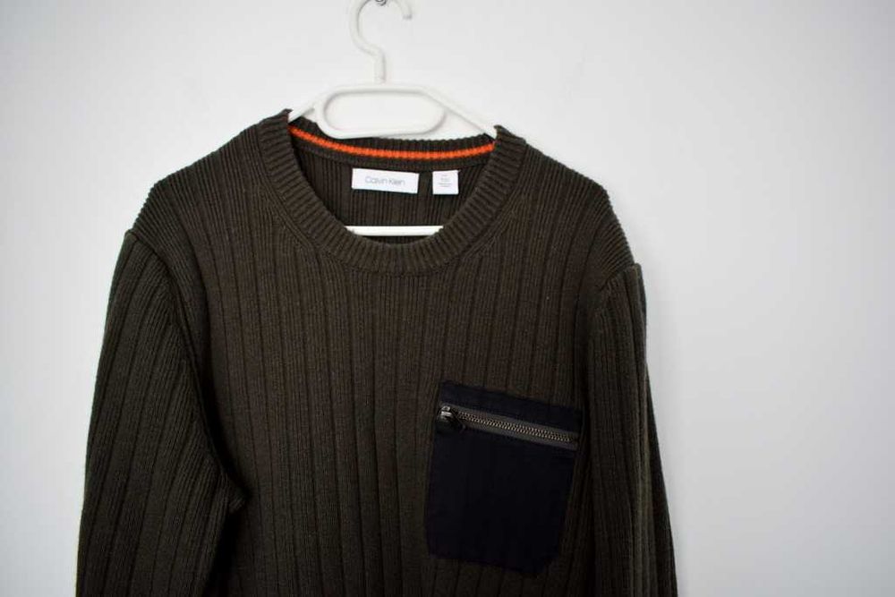 Calvin Klein vintage wełniany sweter grubt khaki L
