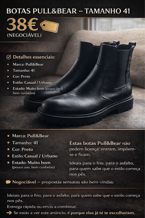 Bota PullBear Cor Preta n•41