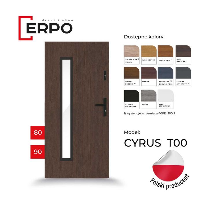 Drzwi zewnętrzne metalowe ciepłe gr.72mm winchester 80lub90 lewe, praw