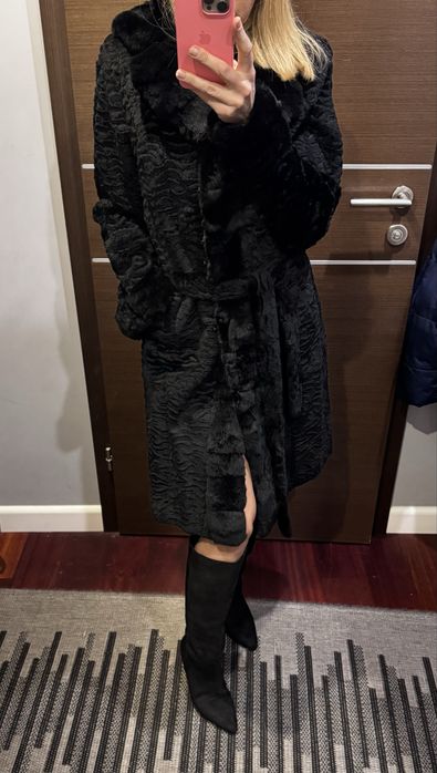 Ochnik czarne naturalne futro kożuch r L/XL