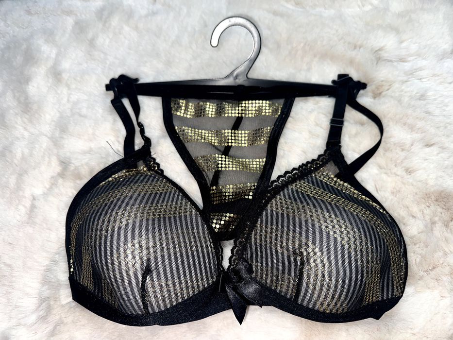 Komplet bielizny czerń i złoto M-L