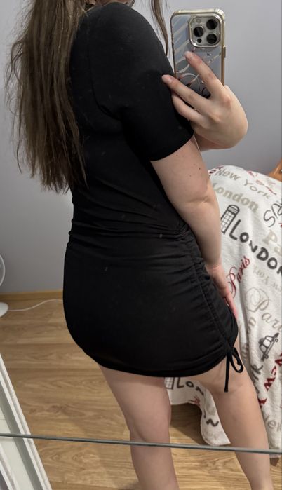 H&M prążkowana sukienka mini S | marszczenia po bokach