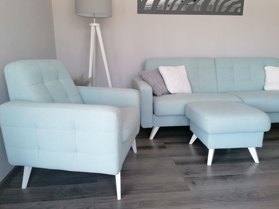 Kanapa fotel podnóżek komplet pikowana