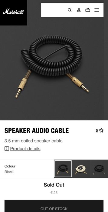 Cabo Audio de Coluna / Speaker Audio Cable / Original Marshall