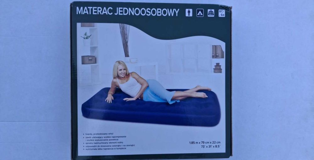 Materac jednoosobowy dmuchany + parasol plażowy
