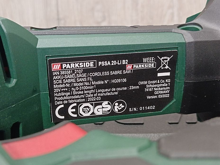 Акумуляторна шабельна пила PARKSIDE PSSA 20-Li B2